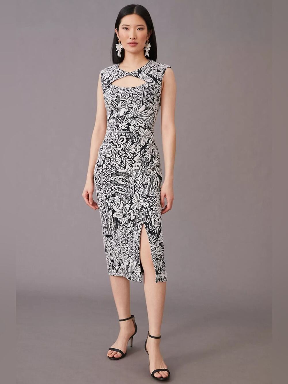 NWT Anthropologie Jacquard Cut-Out Midi Dress Black And White Size Medium